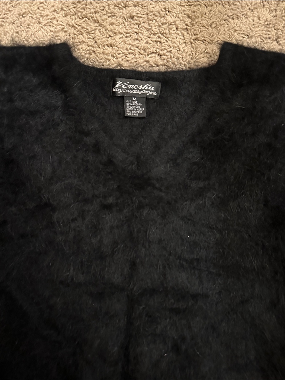 Venesha Angora Fuzzy V-Neck Sweater
